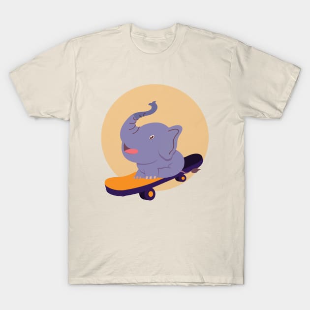 Blue baby elephant skateboarding T-Shirt by 4wardlabel